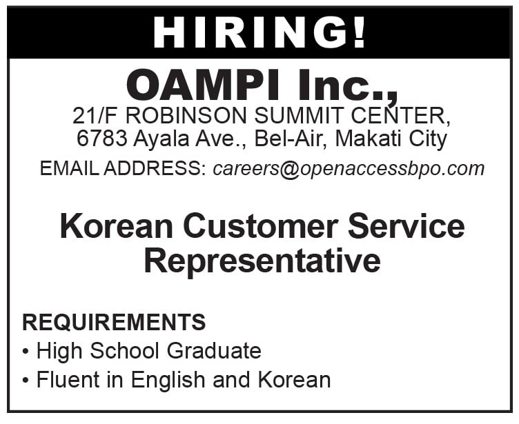 OAMPI Inc. - Hiring (Korean Customer Service Representative)